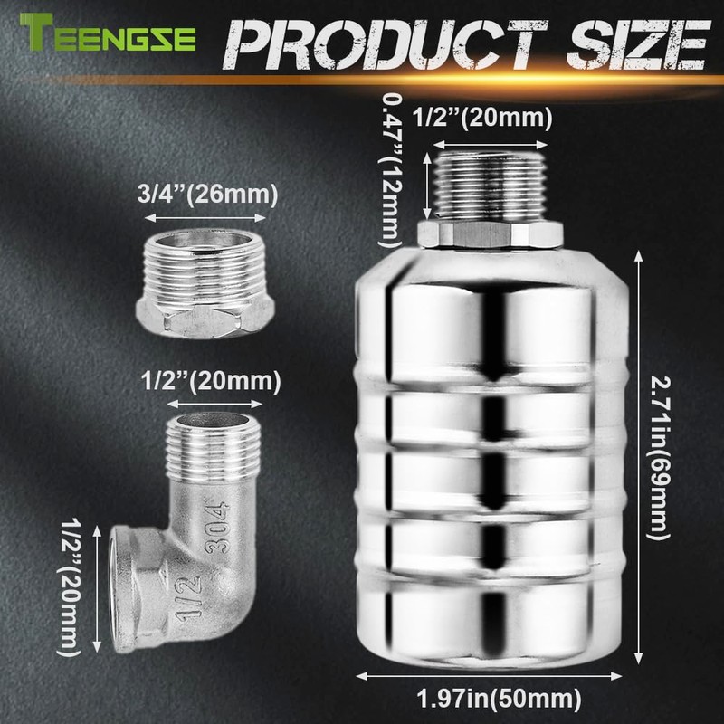 Teengse 2Pcs Automatic Water Level Control Float Valve 304 Stainless