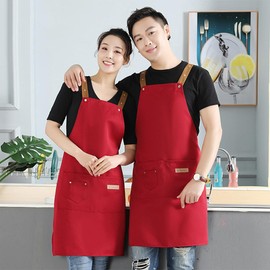 LEILEIZHIYI Apron, Adjustable Length, Women's, Apron, Men's, Stylish, H-Shaped, Cafe Apron, Garden Apron, With Pockets, Wrinkle-Resistant, Adjustable, Cafe Style, Waterproof Apron,, red