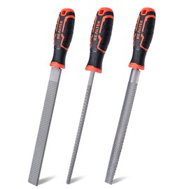 REALTEK Wood Rasp File Set 3PCS, 12-inch T12 High Carbon Steel Wood File, Premium Steel Construction, with Soft Grip, Flat, Half-Round, Round, for Wood Sanding