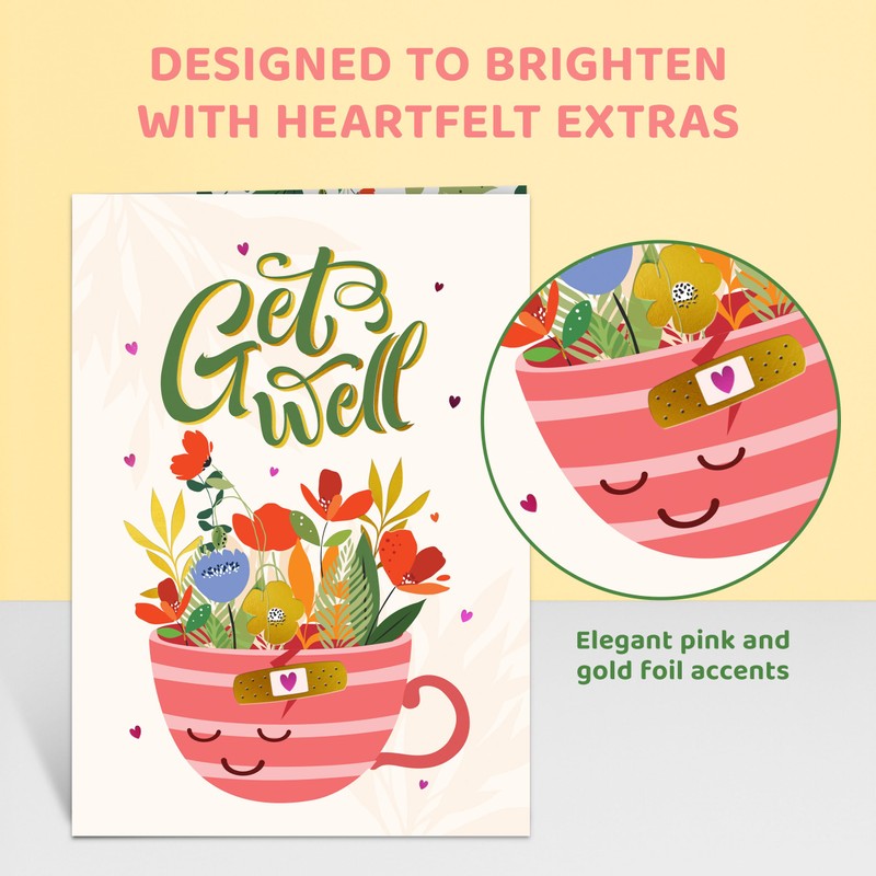 Decorably Pink and Gold Foiled 5x8in Individual Get Well Card