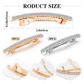 6 pcs Sparkly Rhinestone Bling Hair Clips, Silver Metal Crystal Hair Barrettes with Bling for Women, Elegant Ponytail Holder Side Clips for Weddings, Parties (Gold, Silver)