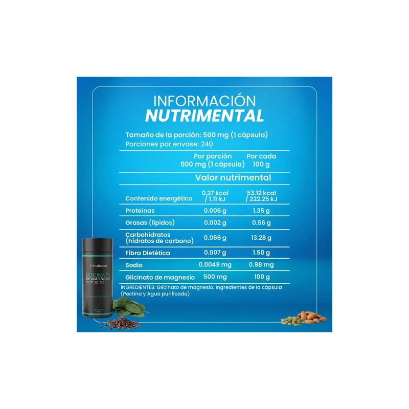Glicinato De Magnesio Nuboost 500 Mg 30 Cápsulas