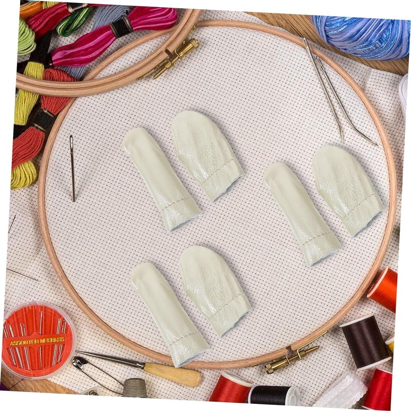 BEANPRECOY 10Pcs Leather Finger Cots DIY Finger Thimble Leather Thimble
