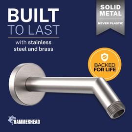 HammerHead® Solid Metal Shower Arm and Flange - 7.5 Inch 304 Stainless Steel Extension Pipe - Universal Shower Head Arm with Flange and Locking Screw, Brushed Nickel