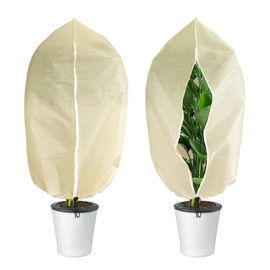 GIONAR Pack of 2 Winter Protection for Plants, Frost Protection, Pot Plant Bag, Large for Pot Plants, with Zip, Drawstring, 100 x 80 cm