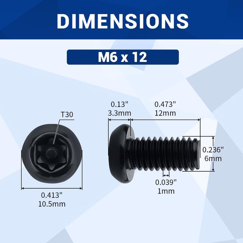 M6-1.0 x 12mm Button Torx Head Machine Screws (25 pcs),