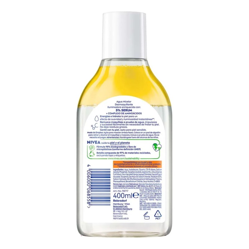 Agua Micelar Iluminadora Con Serum 400ml Nivea Todo Tipo De