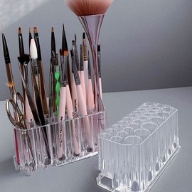 26-hole multipurpose acrylic brush holder for nail art paints, colored pencils, and brushes.