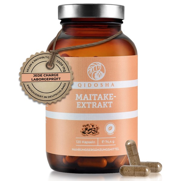 QIDOSHA® Maitake Extract Capsules High Dose 120 Pieces 1000 mg Maitake Dual Extract per Daily Serving Premium Maitake Mushroom Capsules Vegan Laboratory Tested