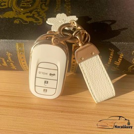 Nacalikeey Key Case Compatible N-BOX Custom JF5 JF6 Cherry Blossom Flower Key Case New Step Wagon Key Holder Compatible Honda New Step Wagon Sakura Key Cover Genuine Leather NBOX JF5 JF6 Civic ZR-V