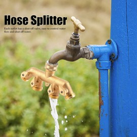MUNEFE Heavy Duty 4 Way Hose Splitter, Brass Garden Hose Splitter, Brass Hose Faucet Manifold for Variety of Gardening Tasks