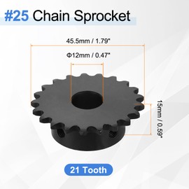 sourcing map 2 Pcs #25 Chain Roller Sprocket 12mm Bore, 21 Tooth C45 Carbon Steel ANSI #25 Roller Sprocket Round Hole with Set Screws for ISO 04C Chain