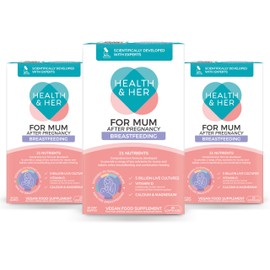 Health & Her for Mum After Pregnancy Breastfeeding Supplement Postnatal Vitamins with Live Cultures, Vitamin D, Calcium & Magnesium, Vegan & Gluten Free (3 Month Supply)
