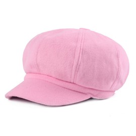 Women Vintage Newsboy Cabbie Peaked Beret Cap Warm Baker Boy Visor Hat Flat Cap (Pink)