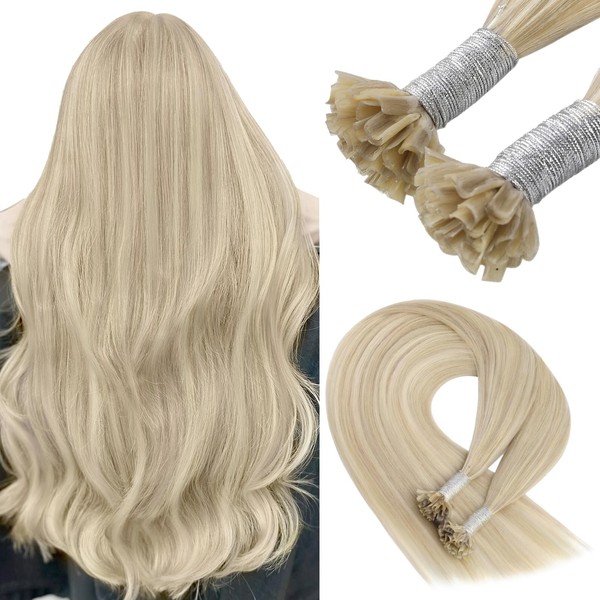 YoungSee Real Hair Bondings Blonde Hair Extensions #18/613 Ash Blonde with Platinum Blonde U Tip Keratin 55 cm 50 g 1 g/s