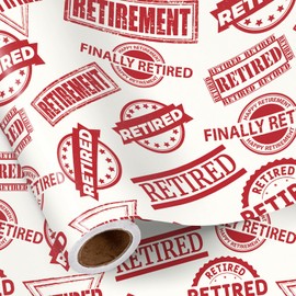 RUSPEPA Retirement Wrapping Paper Roll for Men Women, Mini Roll, Red Stamp Badge Retired Design, Vintage Gift Wrap for Birthday, Retirement Party, Farewell Celebration, Congrats, 17 Inches x 16.4 Feet