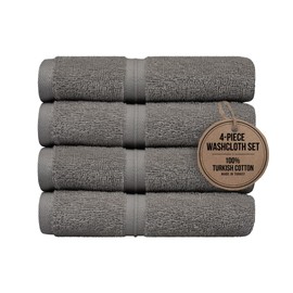 Cotoniche Extra Soft & Absorbent Wash Cloths Set of 4 (12" x 12") - Hotel Quality - Perfect as, Gym Towels, Face Cloths, Spa Towels, or Hand Towels -%100 Cotton - Gray