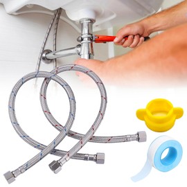 Set of 2 Connection Hose Fitting G3/8 x M10, 60 cm Tap Hose Extension Flex Hose Extension Stainless Steel Reinforced Hose Tap Connection Hose 3/8 Inch for Mixer Tap