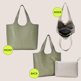 Elle Tote (Moss) | Vegan Leather Tote Bags for Women with Double Handles and Scoop neck | 17.5" L x 6" W x 13" H