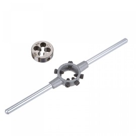 sourcing map Die Stock Handle Wrench Set, M8 x 1.25 Threading Round Die and 25mm (Fit M7-M9 Dies) Holder Adjustable Wrench Hand Tool