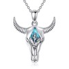 YAFEINI Bull Head Necklace 925 Sterling Silver Turquoise Cactus Bull