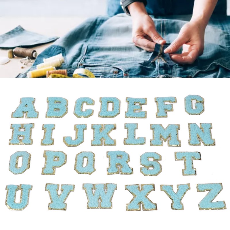 26 Pcs Iron On Letters A to Z Blue Letters
