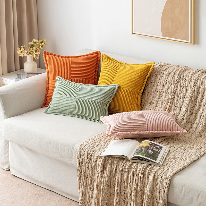 MIULEE Corduroy Cushion Covers Pack of 2 Decorative Modern Patchwork