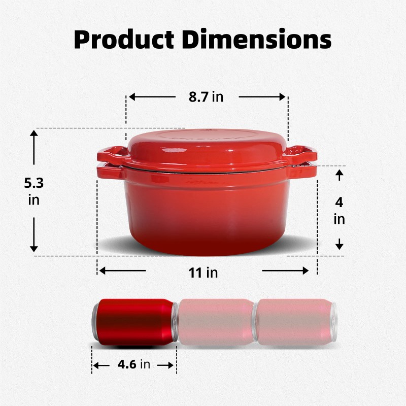 5Qt Enameled Blue Cast Iron With Double Handle Pot Lid