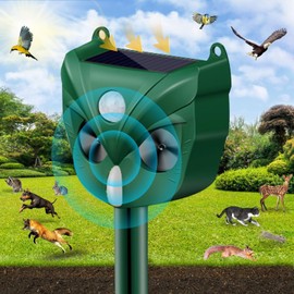 2024 Upgraded Solar Animal Repellent,Ultrasonic Cat Repellent Outdoor,Squirrels Deterrent with Motion Sensor,Sound,LED Flashing for Rabbit, Raccoon, Fox, Deer, Skunk etc M546