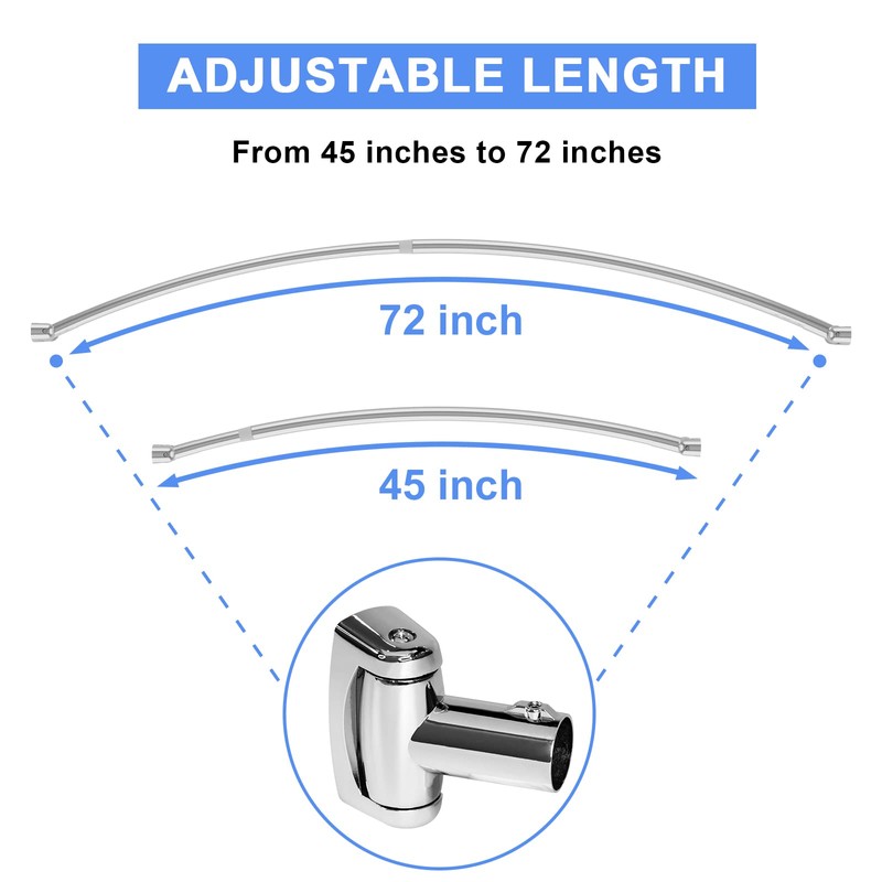 Tlooe Curved Shower Curtain Rod, 45-72 Inches Adjustable Curved Shower