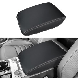 INTGET for 2024 2025 Volkswagen/VW Atlas Center Console Cover Leather Middle Console Arm Rest Cover Central Armrest Lid Protector for 2025 VW Volkswagen Atlas Accessories Cross Sport (White Stitches)