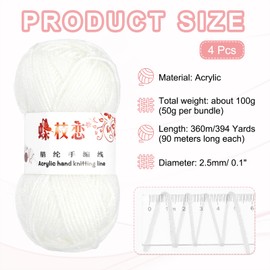 sourcing map 4PCS Crocheting Yarn, White 4 Ply Acrylic Yarn 200g Sport Weight Yarns Bulk Soft and Fluffy Yarns for Knitting DIY Crochet Handicraft Blankets Gift,394 Yards Total