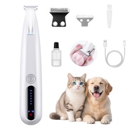 Cofiabby 2 Mode Paw Trimmer for Dogs & Cats - Electric Ultra Quiet Rechargeable Clipper with LED Light, 2 Wide Blades, Waterproof for Paws, Ears, Face, Rump - Multifunctional Pet Grooming Tool