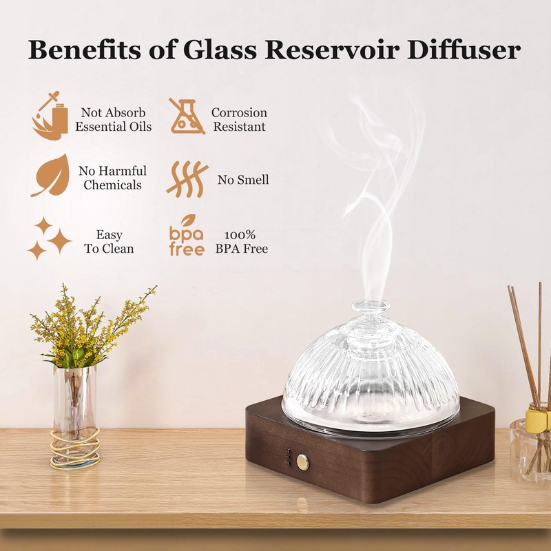 Lecdura Glass Essential Oil Diffuser with Glass Reservoir & Wood