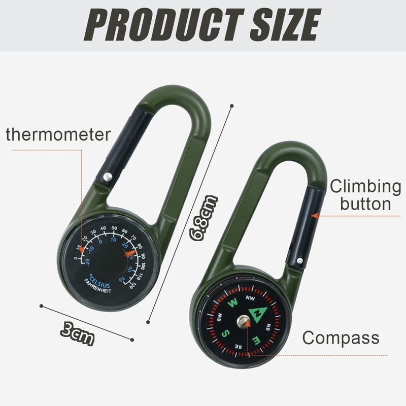 XUZOPIM Compass With Carabiner Hook Thermometer Multifunctional Portable Metal Carabiner