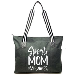 Brooke & Jess Designs Sports Mom Gifts - Large Zippered Sports Mom Tote Bag with Pockets for Women, Moms, Mothers, Mama - Sports Team Mom Gifts