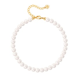 Imitation Pearl Beaded Anklets Elegant White Shell Pearl Beads Ankle Bracelets for Women Adjustable 18K Gold Plated Foot Jewelry Bridesmaids Gift