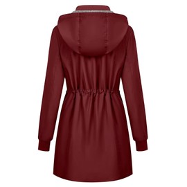 PITINAN Womens Rain Jacket with Hood Waterproof Rain Coat Fall Jackets Windbreaker Women's Rain Jacket Raincoats For Adults Wine Red L
