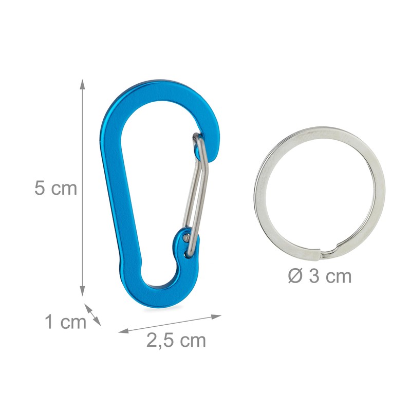 Relaxdays Carabiner, set of 30, 14 key rings, key rings,