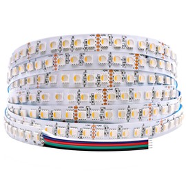 24 Volt Brightest RGBW 4IN1 LED Strip Light RGB+Warm White, 5m/16.4ft Dense 600 LEDs High Lumen 5050 10mm Cuttable Bendable Flexible LED Tape Light for Bedroom and Ceiling (RGB+3000K, IP20 White PCB)
