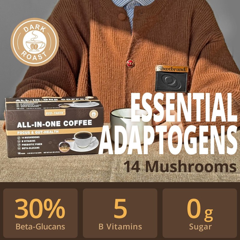 Mushroom Coffee K Cup – Focus & Gut-Health with 14-Mushrooms,