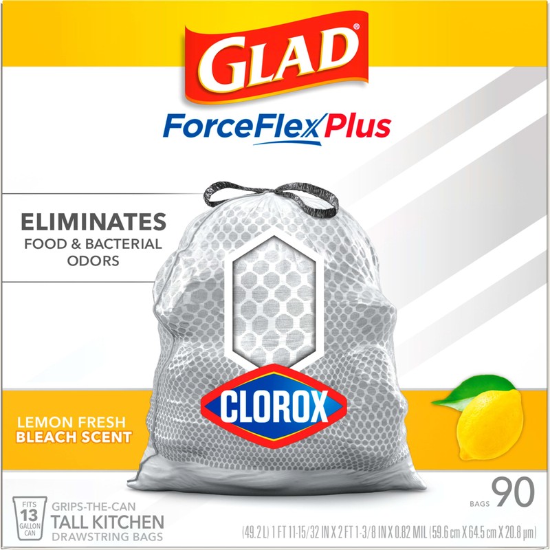 Glad Tall Kitchen Trash Bags ForceFlex Plus With Clorox, 13