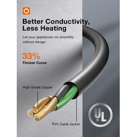 6 Feet Outdoor Extension Cord Waterproof, Black Extreme All Weather 16 Gauge Extensions Cord with Covers, Flexible 100% Copper 3 Prong Extension Cord for Lawn, Garage, UL Listed