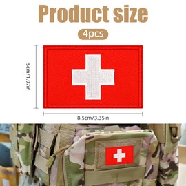 4 PCS Tactical Medical Patch Set - Red Cross First Aid Embroidered Badges for Backpacks, Jackets, Hats & Military Gear (3"x2")