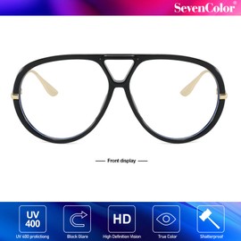 SevenColor Trendy Oversized Aviator Sunglasses for Women Men Retro Big Round Shield Sun Glasses Vintage Shades (Black/Clear)