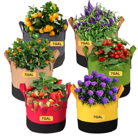 SouilGoal Grow Bags 7 Gallon,6 Pack Fabric Plant Pots with Handles Planter Bag for Outdoor Garden Planting Vegetables Flowers Fruit