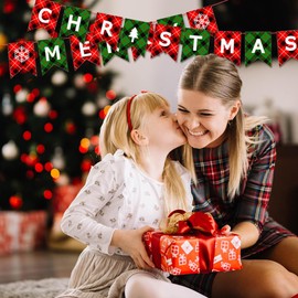 MERRY CHRISTMAS Banner, Red Green Plaid Christmas Bunting, Xmas Party Supplies