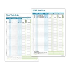 PICTALOO Skat Pad DIN A5, Easy to Read and Clearly Design, Modern Large Game Pad, Also Suitable for Seniors, Card Game Skat Blocks (2 x Price Skat 3)