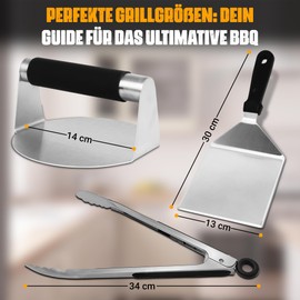 Burger Smasher Set Stainless Steel for the Perfect Burger Preparation Consists of Burger Press, Grill Spatula and Barbecue Tongs/Smash Burger