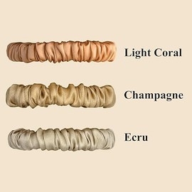3 Pcs Set 100% Pure Mulberry Silk Hair Scrunchies Hair Ties with 3 Chic Colors Everyday Skinny Scrunchies Silk Ponytail Holders Hair Care No Damage (Champagne)